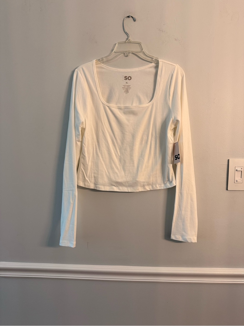 SO White Long-Sleeve Square Neck Crop Top